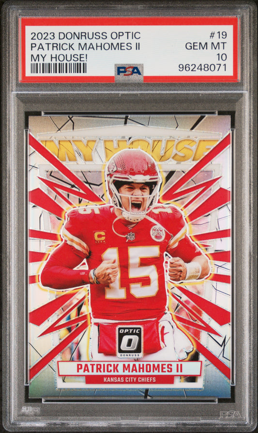 #19 Patrick Mahomes Ii 2023 Panini Donruss Optic My House! 10 GEM-MT sports