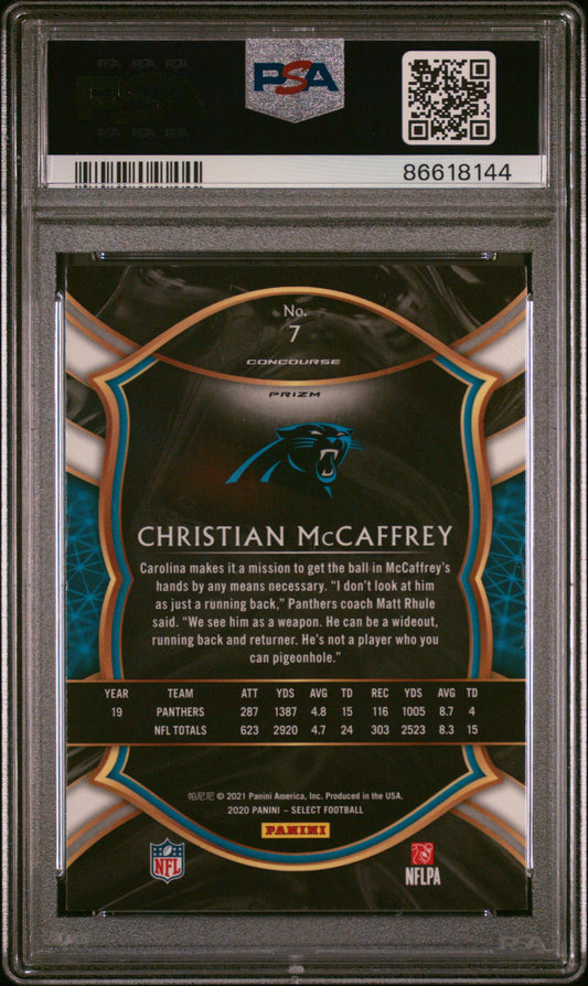 #7 Christian Mccaffrey 2020 Panini Select 7 Silver Prizm