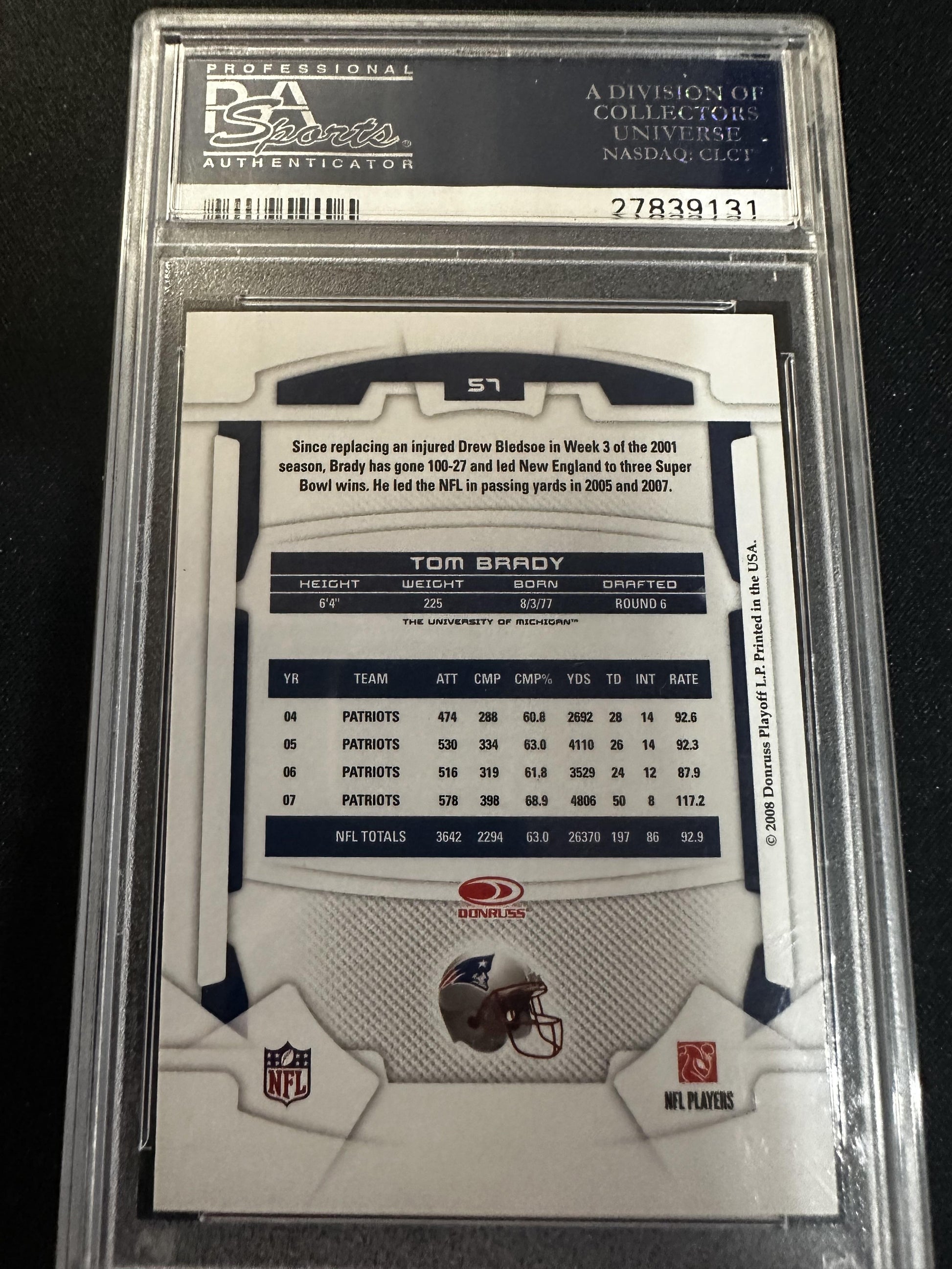 #57 Tom Brady 2008 Leaf Rookies & Stars 10 GEM-MT sports