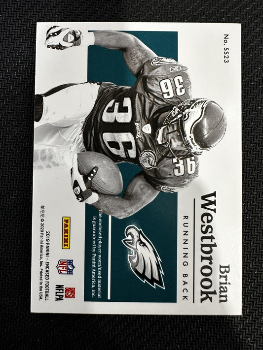 #SS23 Brian Westbrook 2019 Panini Encased /10 Eagles Substantial Swatches Gold