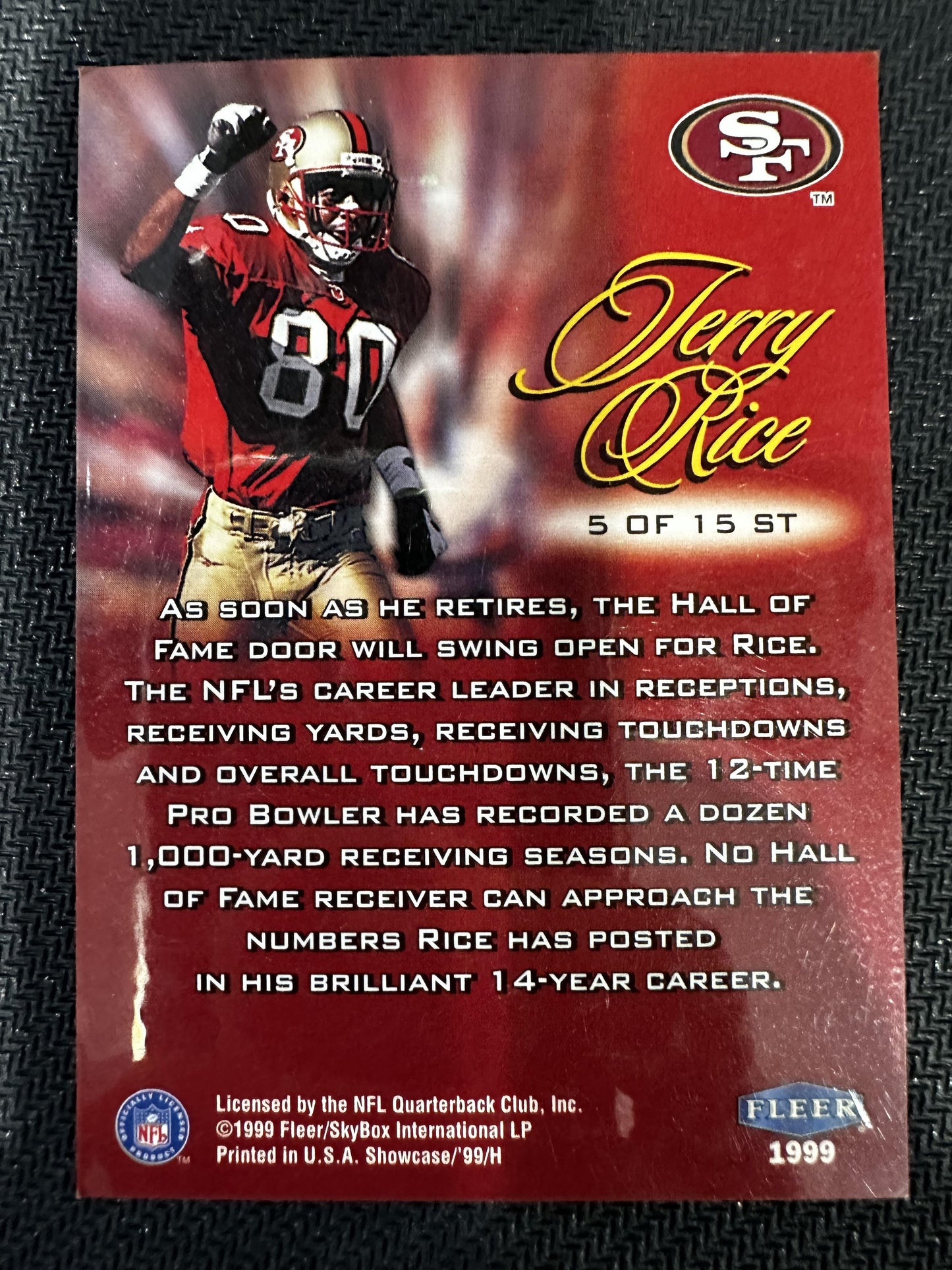 #5 ST Jerry Rice 1999 Flair Showcase SN #/1500 San Francisco 49ers Shrine Time