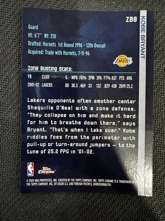 #ZB8 Kobe Bryant 2002-03 Topps Chrome Los Angeles Lakers sports Zone Busters