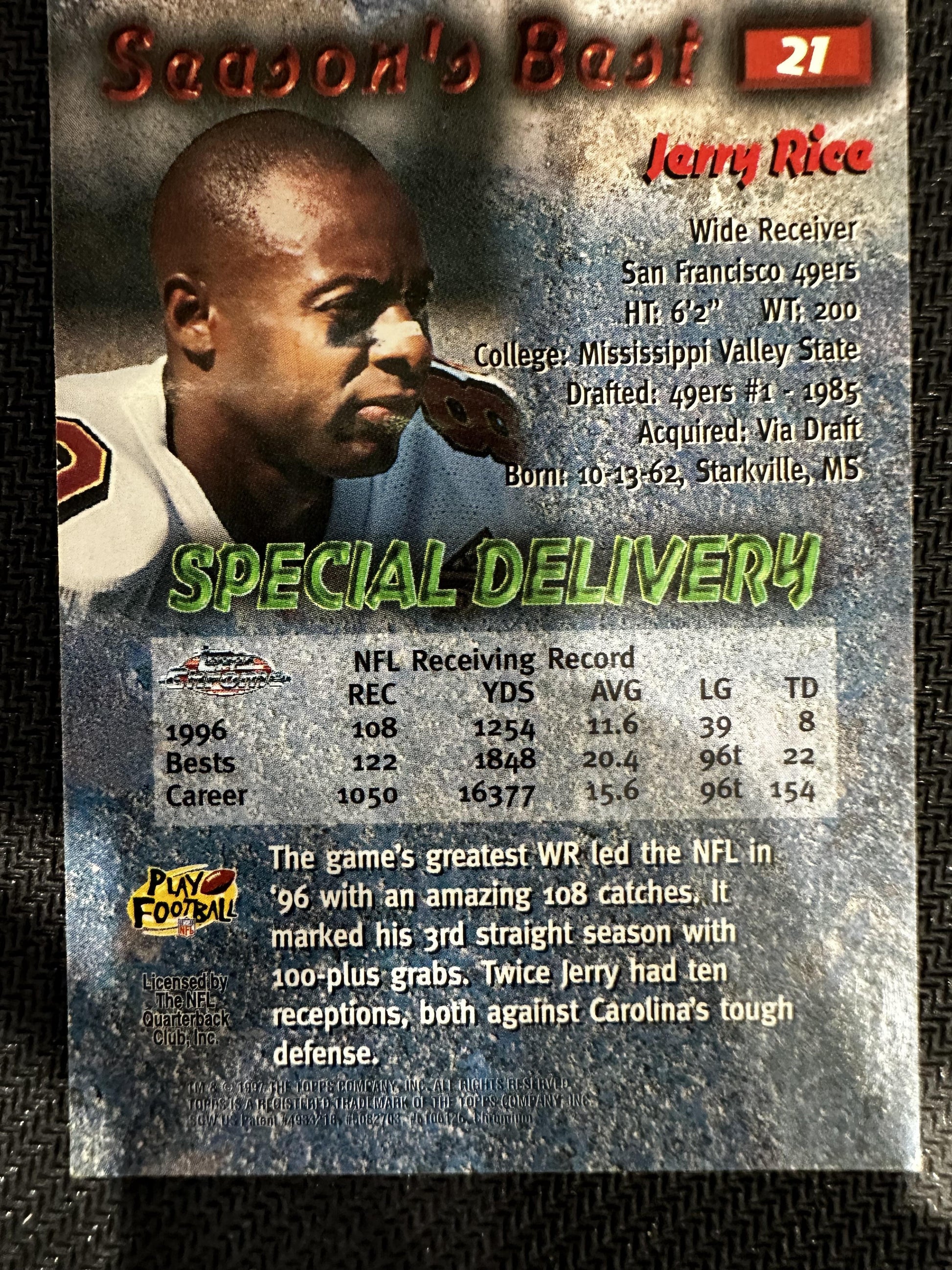 #21 Jerry Rice 1997 Topps Chrome San Francisco 49ers Season's Best Refractors