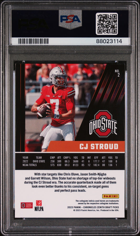 #2 Cj Stroud 2023 Panini Chronicles Draft Picks Zenith AU Auto 9