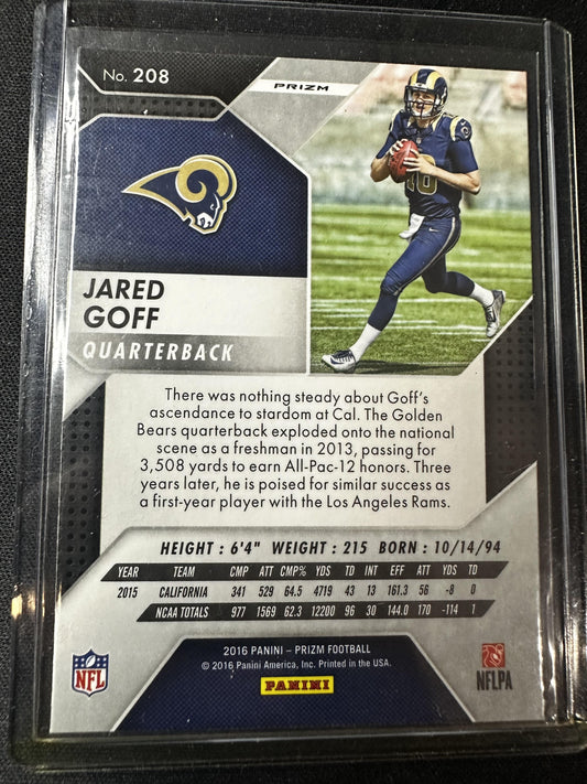 #208 Jared Goff 2016 Panini Prizm Los Angeles Rams sports Prizm