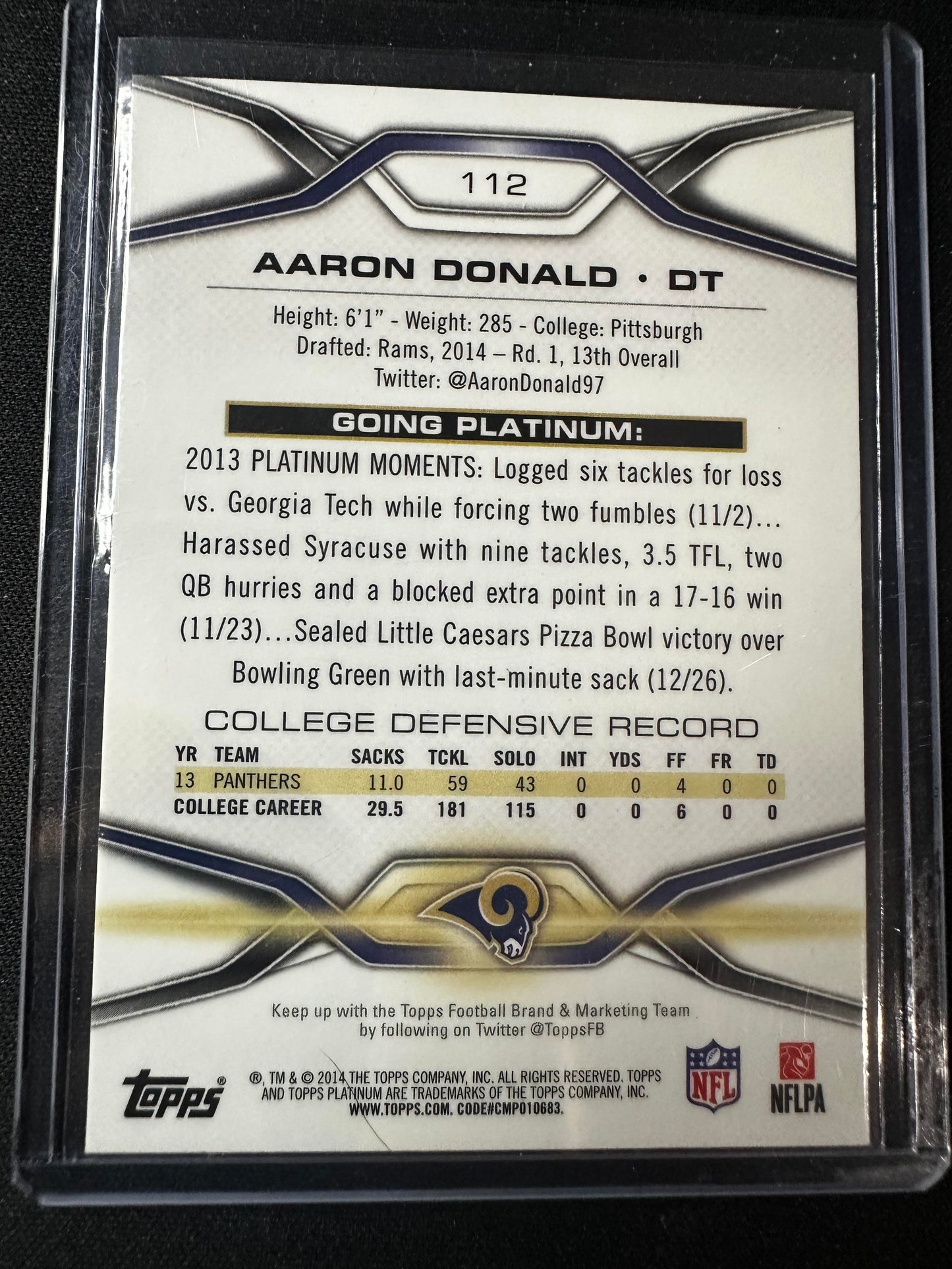 #112 Aaron Donald 2014 Topps Platinum RC Rookie St. Louis Rams sports Xfractors