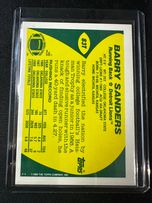 #83T Barry Sanders 1989 Topps Traded RC Rookie Detroit Lions sports
