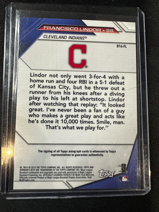 #B16-FL Francisco Lindor 2016 Bowman's Best /99 Indians Auto Green Refractor