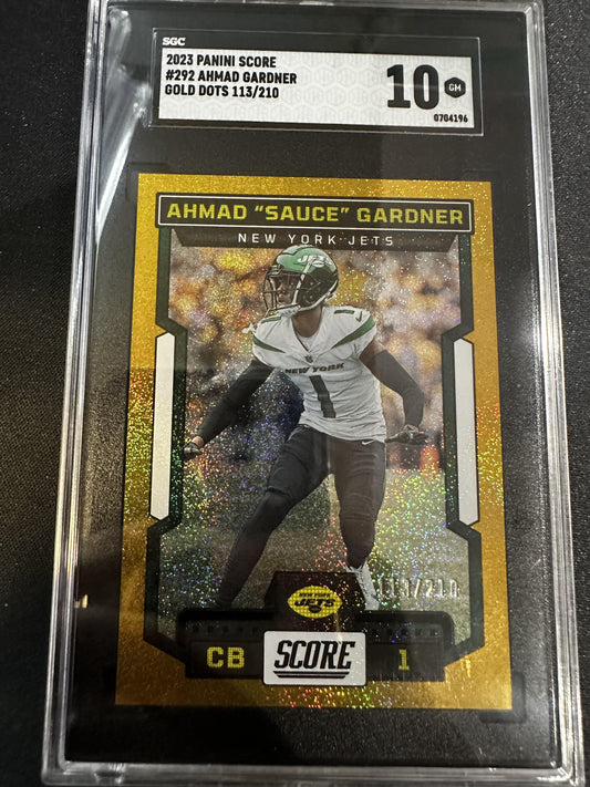 #292 Ahmad "Sauce" Gardner 2023 Score SN #/210 10 New York Jets Dots Gold