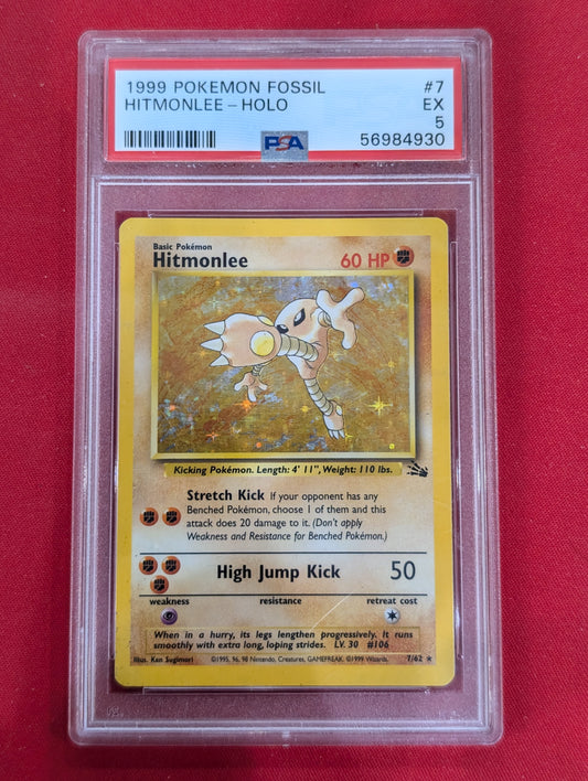 #07/62 Hitmonlee (7) Fossil Holo Rare PSA 5