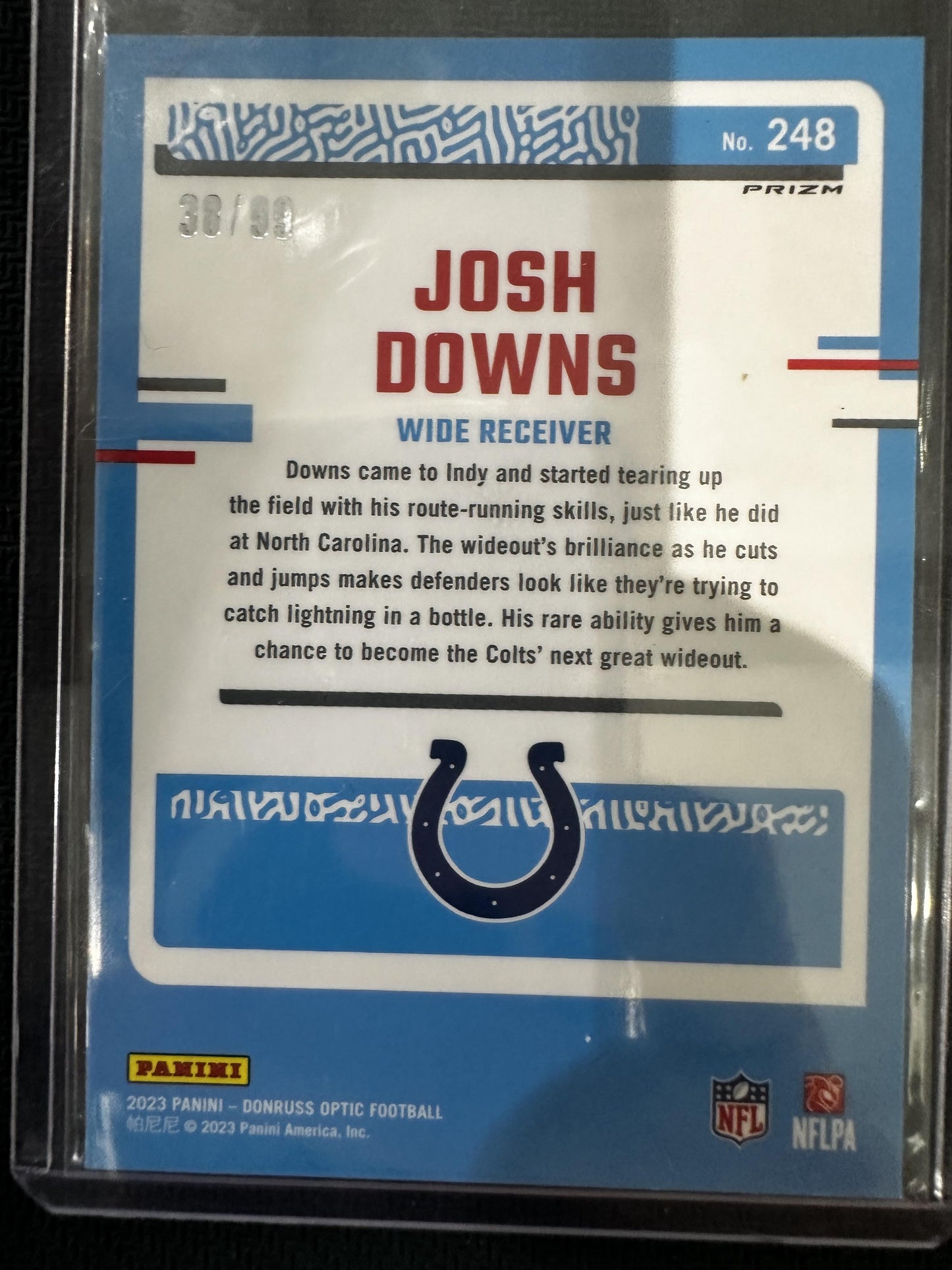 #248 Josh Downs 2023 Donruss Optic SN #/99 Indianapolis Colts sports Red