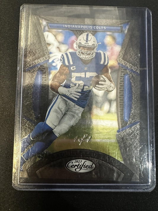 #55 Shaquille Leonard 2023 Panini Certified /1 Colts Black Mirror