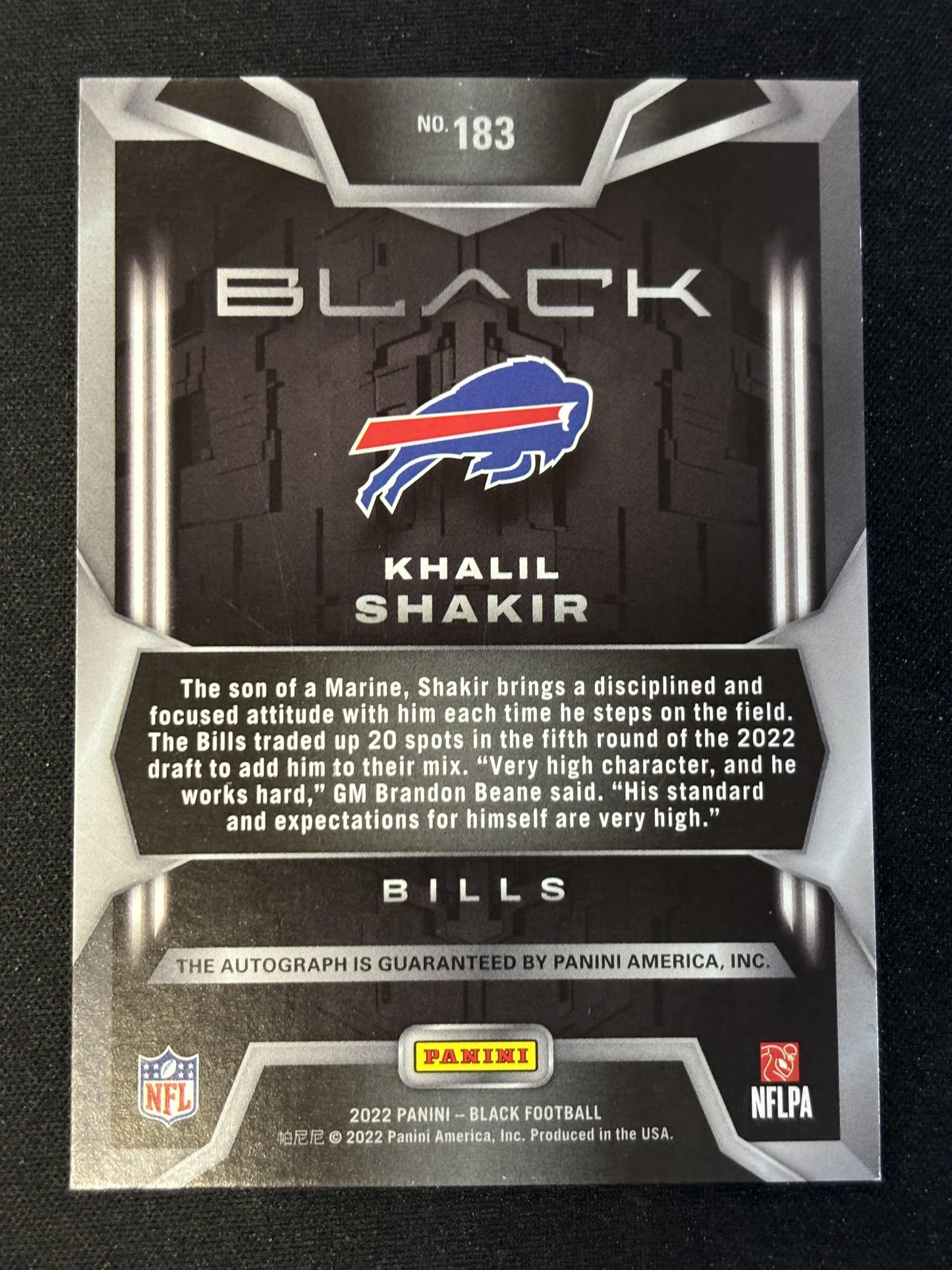 2022 Panini Black #183 Khalil Shakir