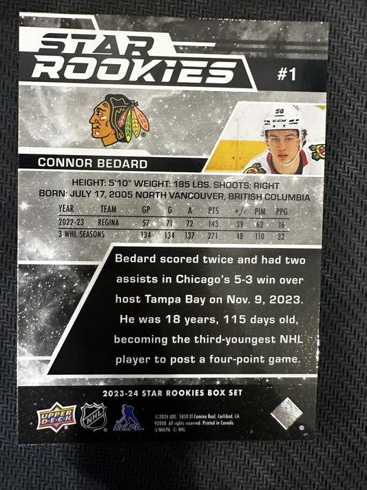 #1 Connor Bedard 2023-24 Upper Deck NHL Star Rookies Box Set Chicago Blackhawks