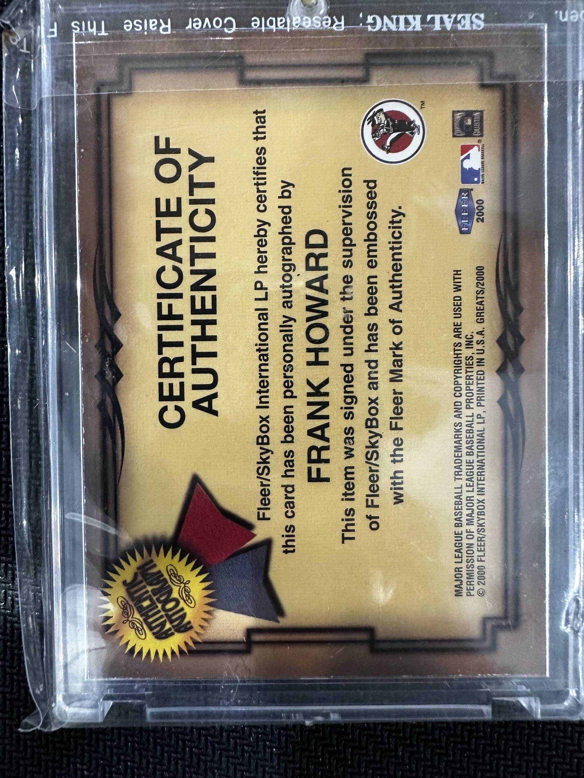 #NNO Frank Howard 2000 Fleer Greats of the Game AU Auto Washington Senators Auto