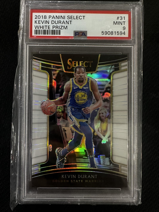 #31 Kevin Durant 2018 Panini Select 9 Golden State Warriors White Prizm