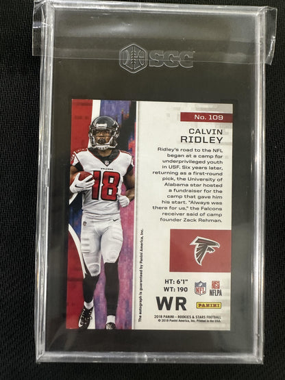 #109 Calvin Ridley 2018 Panini Rookies & Stars /49 9 Falcons Longevity Sig Blue