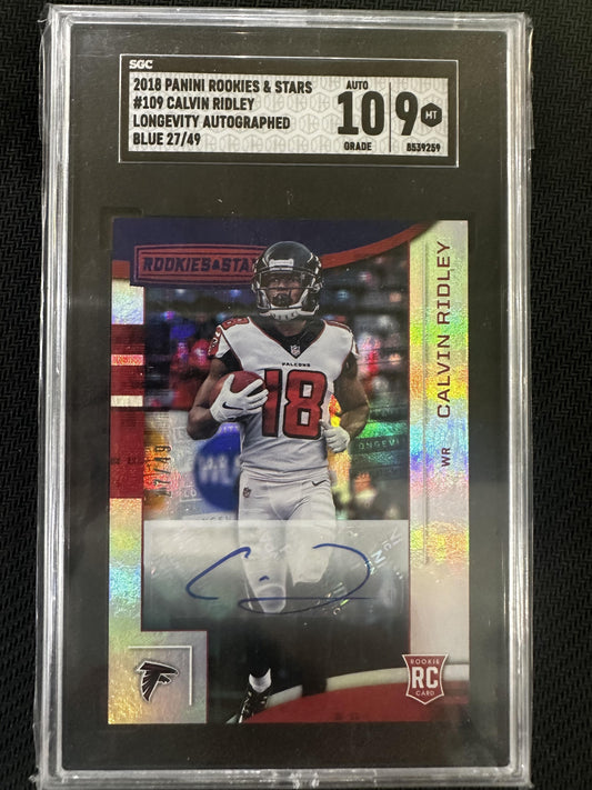 #109 Calvin Ridley 2018 Panini Rookies & Stars /49 9 Falcons Longevity Sig Blue