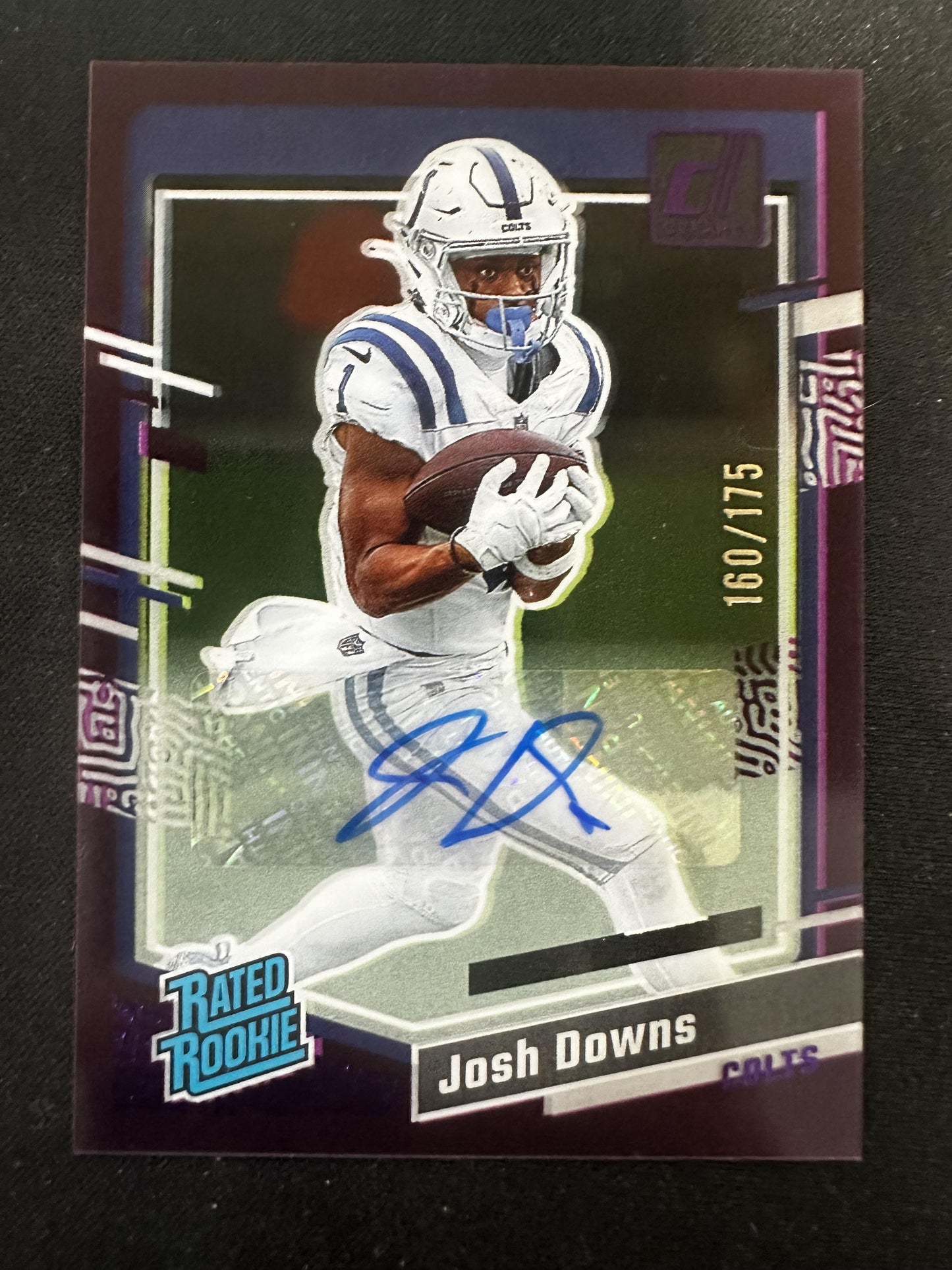 #71 Josh Downs 2023 Clearly Donruss Auto /175 Colts Rated Rookie Auto Purple