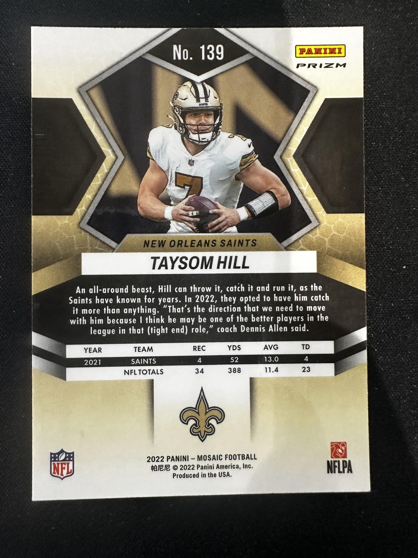 #139 Taysom Hill 2022 Panini Mosaic New Orleans Saints Mosaic Genesis