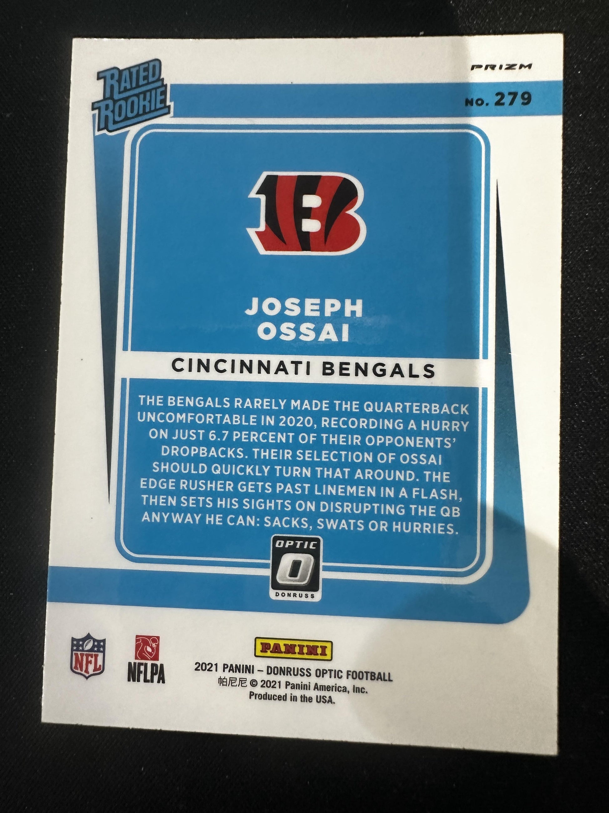 #279 Joseph Ossai 2021 Donruss Optic RC Rookie Cincinnati Bengals One Hundred