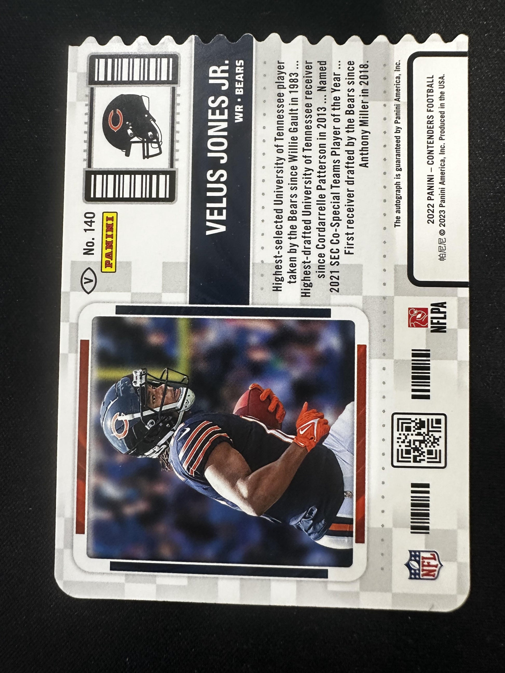 #140 Velus Jones Jr. 2022 Panini Contenders /12 Bears Ticket Stub Variations