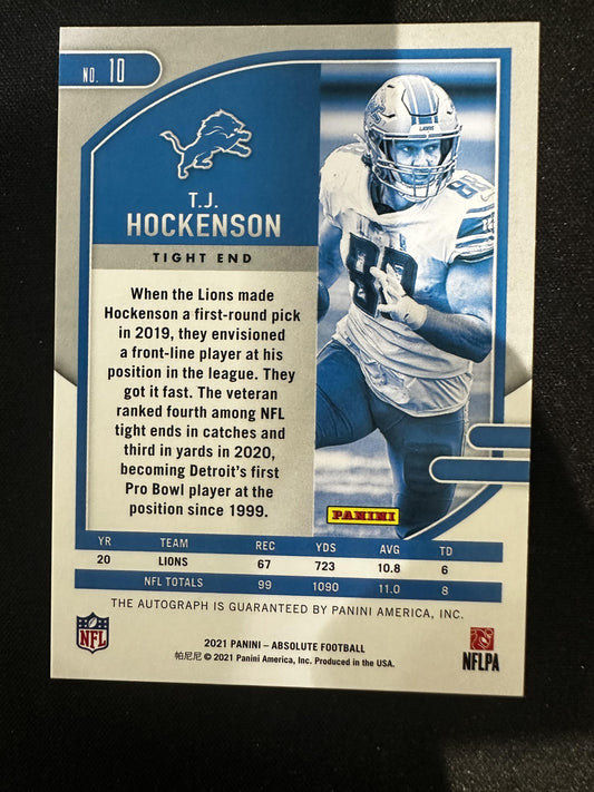 #10 T.J. Hockenson 2021 Panini Absolute /10 Detroit Lions Signatures Gold Stars