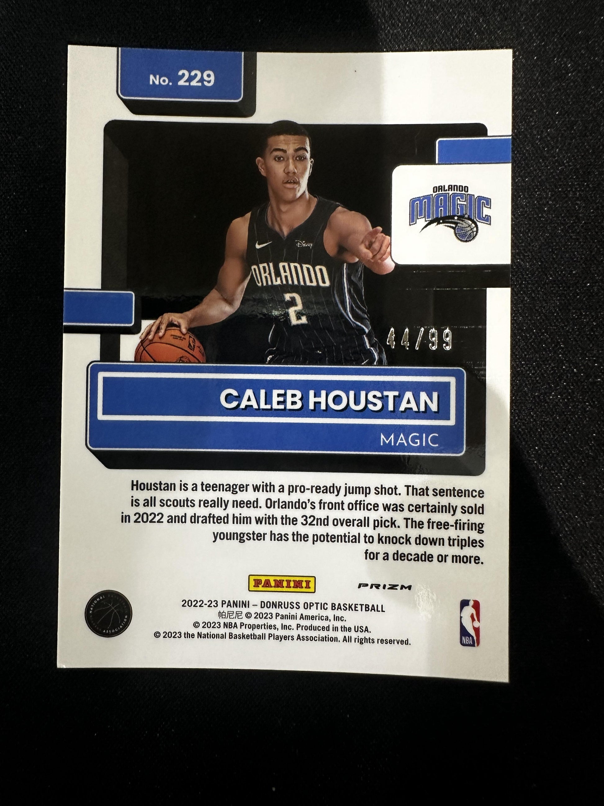 #229 Caleb Houstan 2022-23 Donruss Optic SN #/99 Orlando Magic Copper Glitter