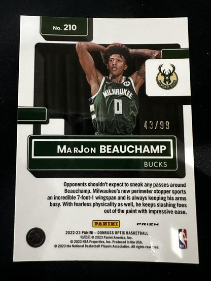 #210 MarJon Beauchamp 2022-23 Donruss Optic /99 Milwaukee Bucks Copper Glitter
