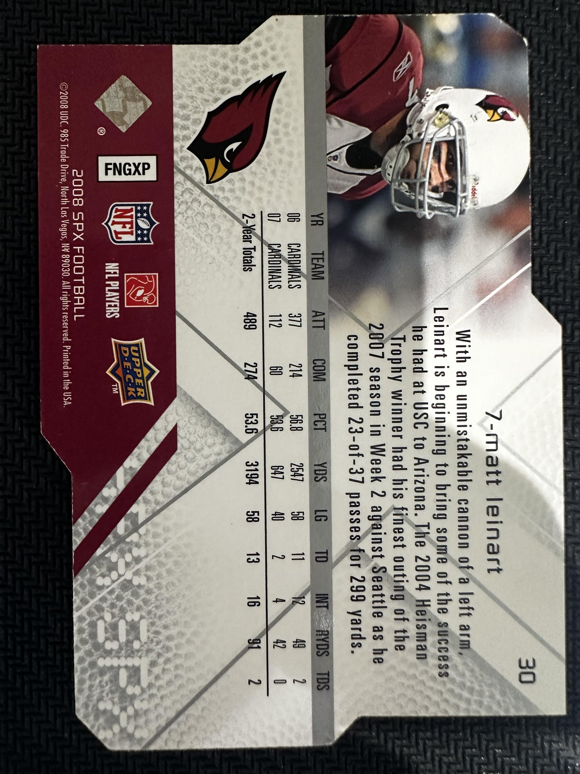 #30 Matt Leinart 2008 SPx SN #/1 Arizona Cardinals sports Platinum