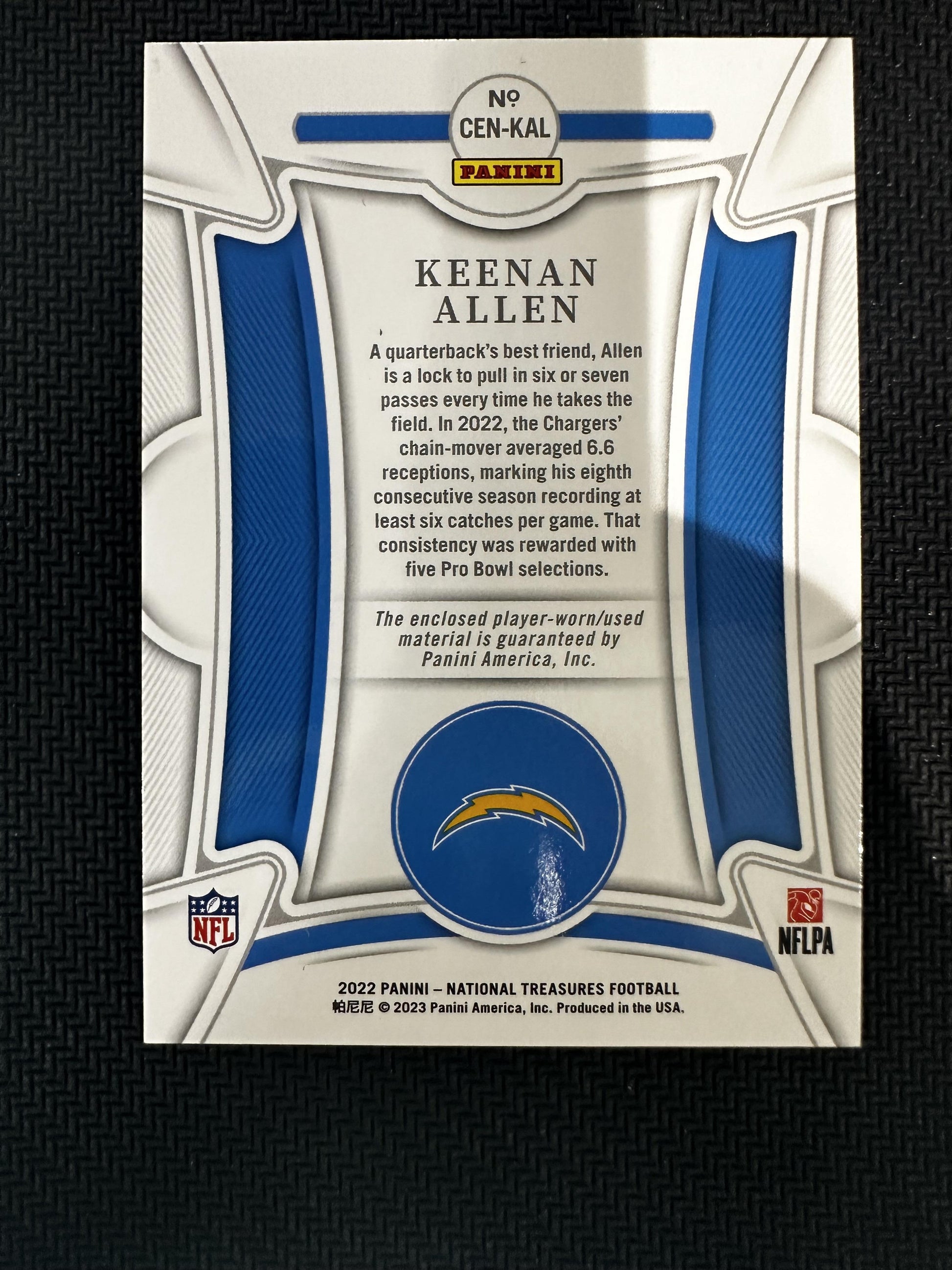 #CEN-KAL Keenan Allen 2022 Panini National Treasures /99 Chargers Materials