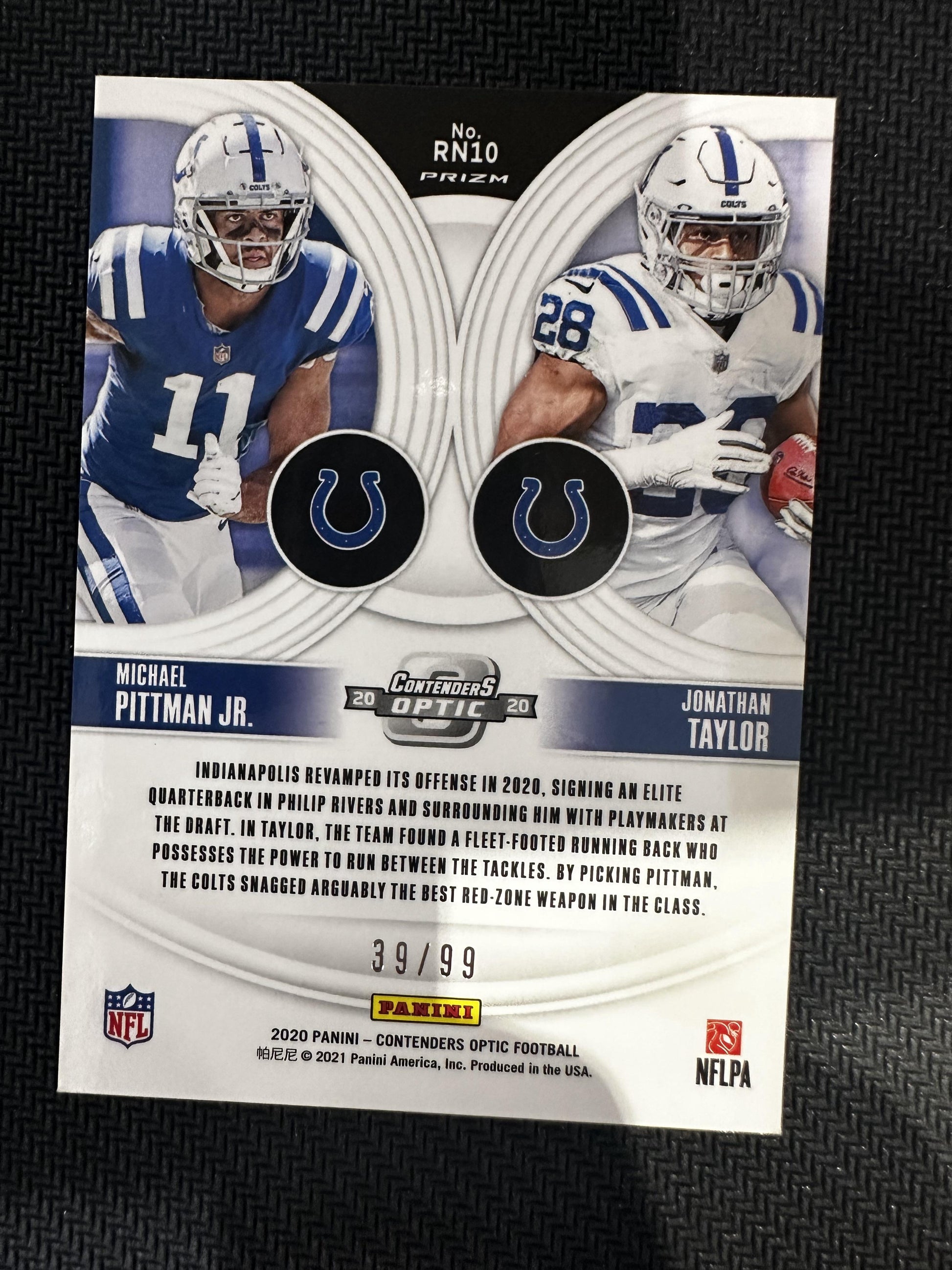 #RN10 Jonathan Taylor/Michael Pittman Jr 2020 Contenders Optic /99 Numbers Blue