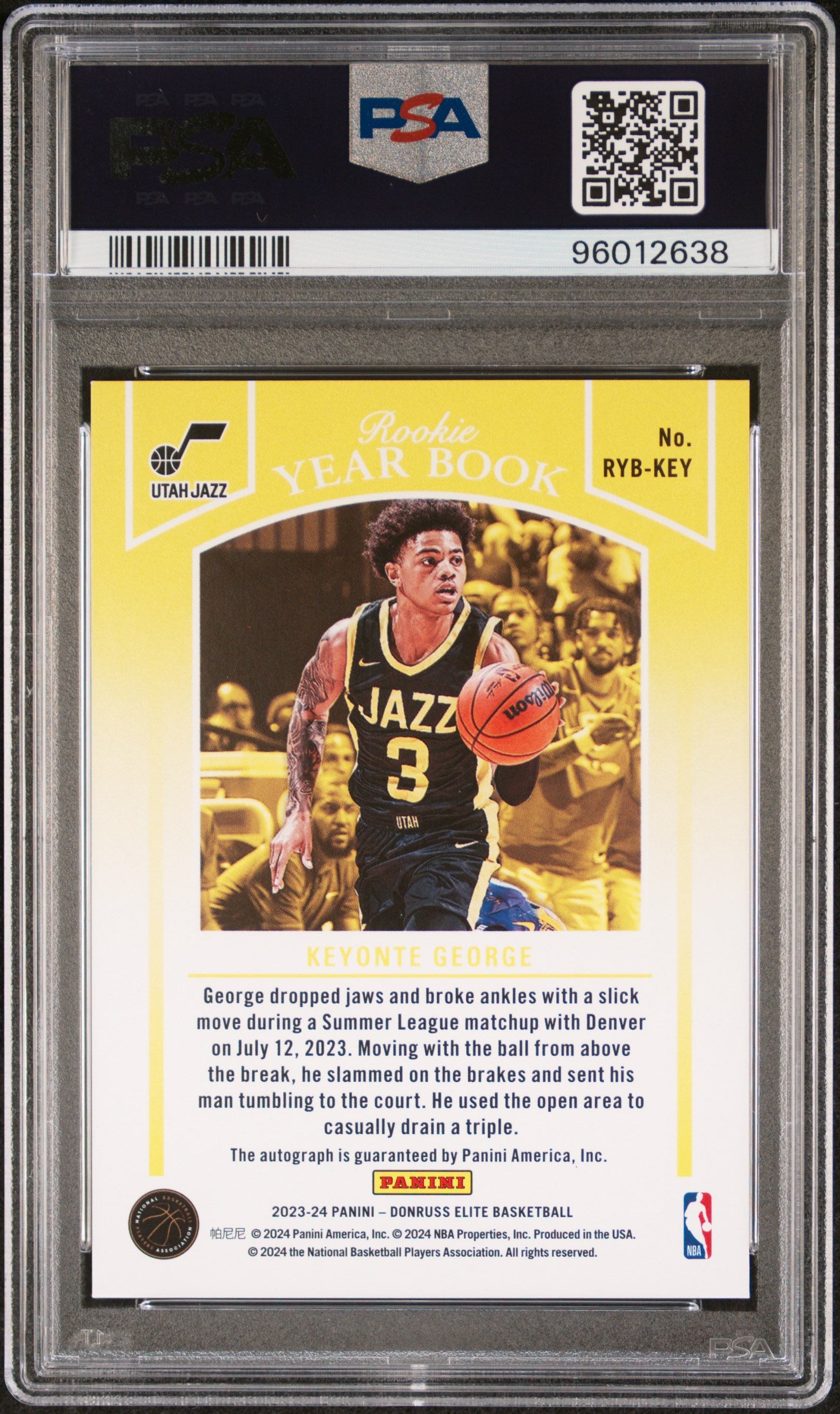 #RYBKEY Keyonte George 2023 Panini Donruss Elite Rookie Yearbook Auto 8 Au-Gold