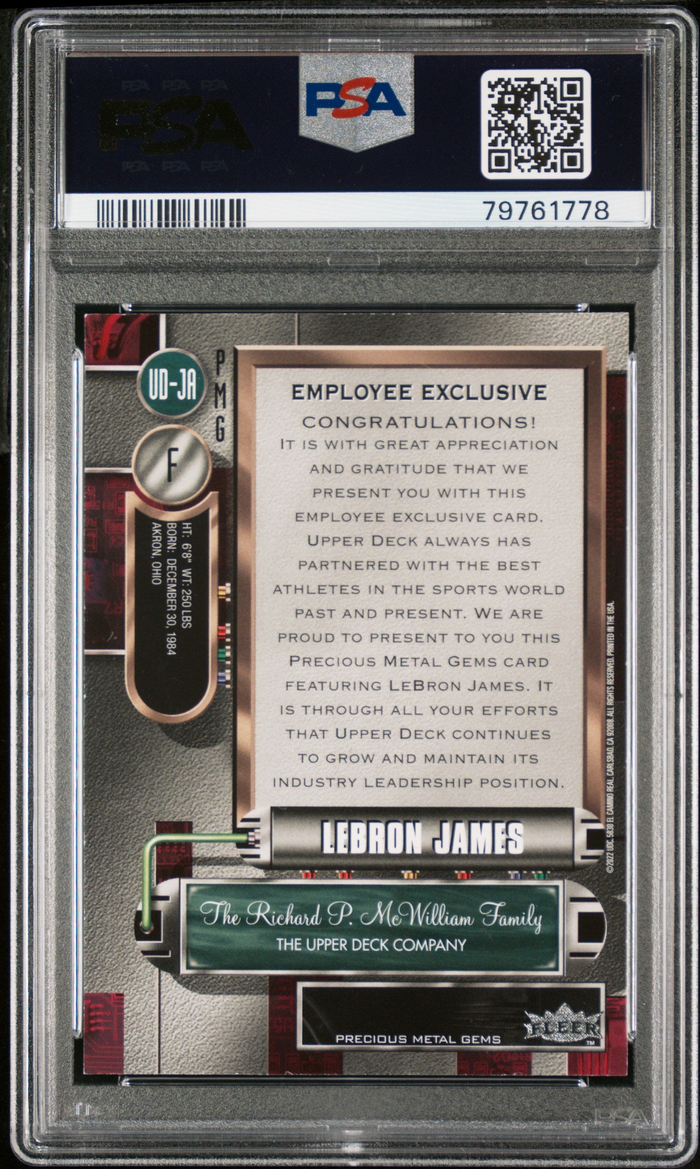 #UDJA Lebron James 2023 Upper Deck Employee Exclusive Precious Metal Gems 8