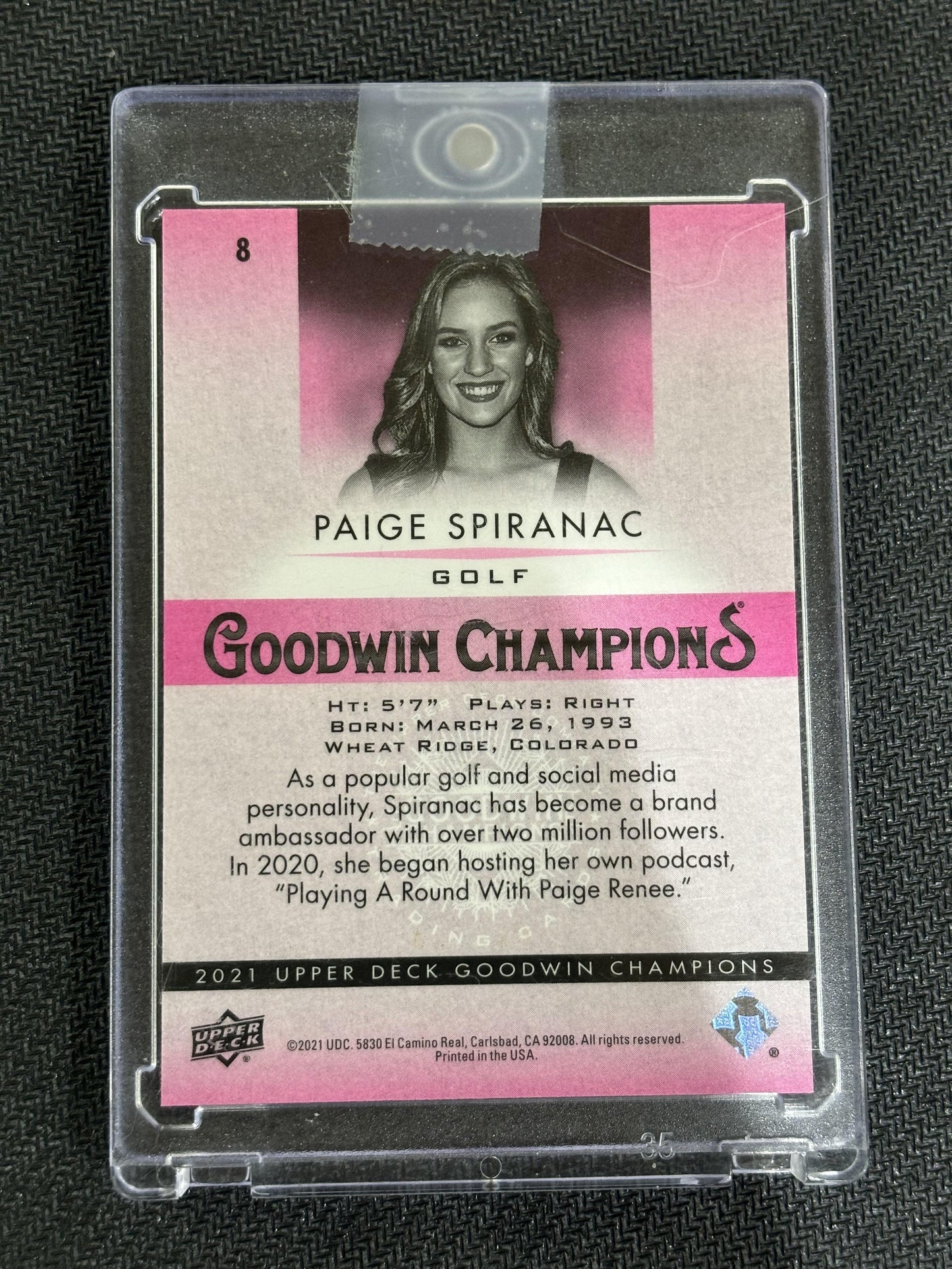 #8 Paige Spiranac 2021 Upper Deck Goodwin Champions /299 Platinum Pink Traxx