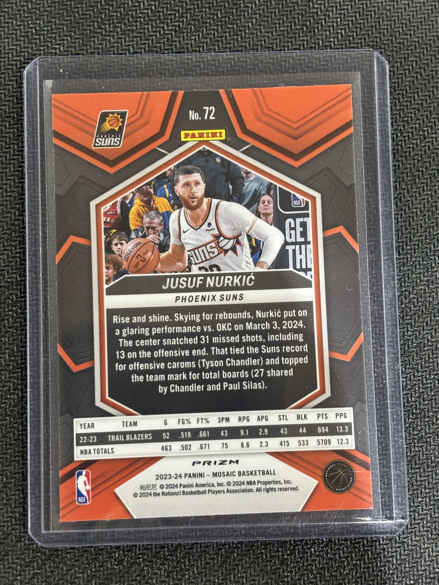 #72 Jusuf Nurkic 2023-24 Panini Mosaic Phoenix Suns sports Genesis