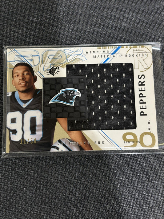 #WM-RJP Julius Peppers 2002 SPx /50 Carolina Panthers Winning Materials Gold