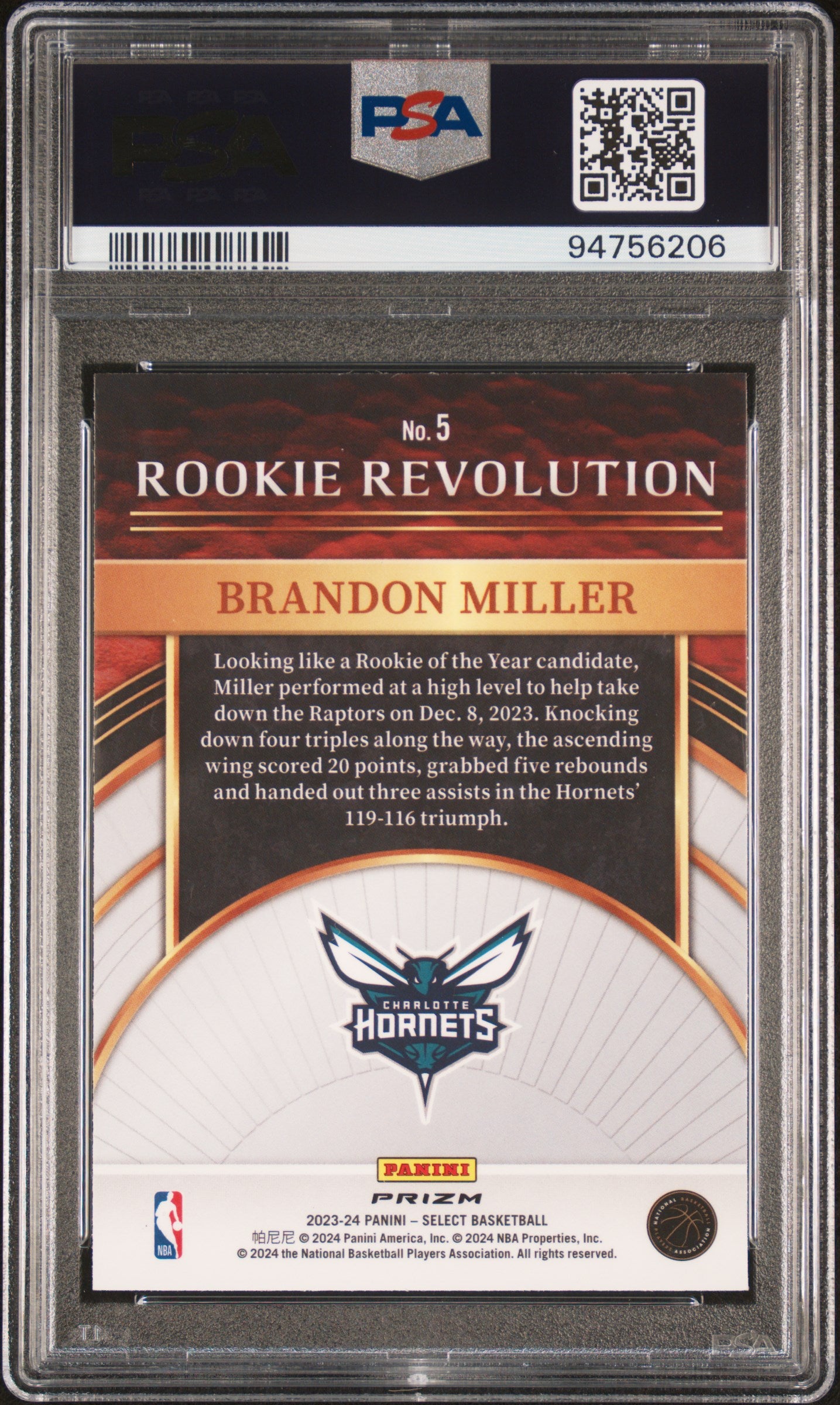 #5 Brandon Miller 2023 Panini Select 8 Revolution-Green Prizm