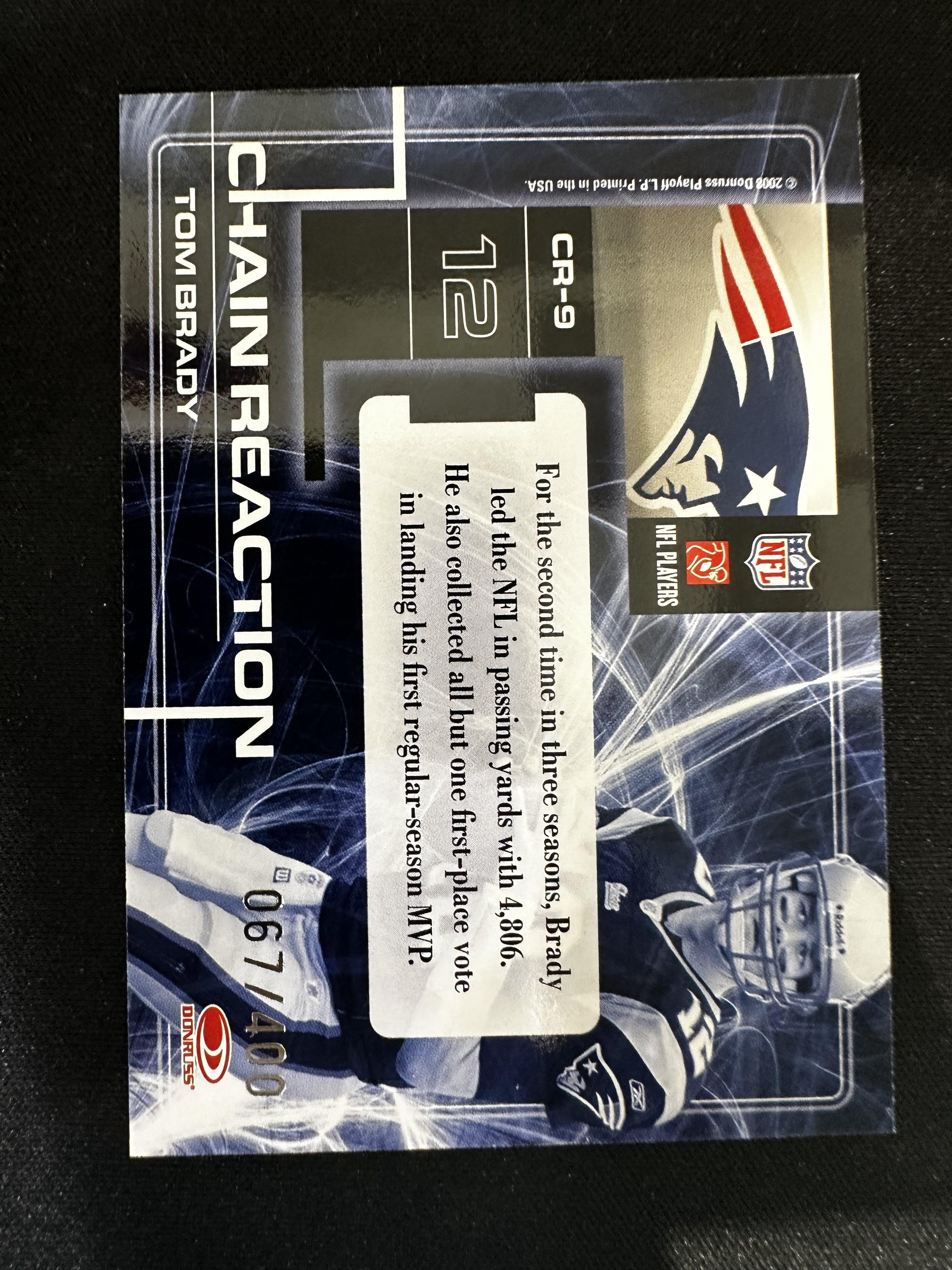 #CR-9 Tom Brady 2008 Donruss Elite /400 Patriots Chain Reaction Black