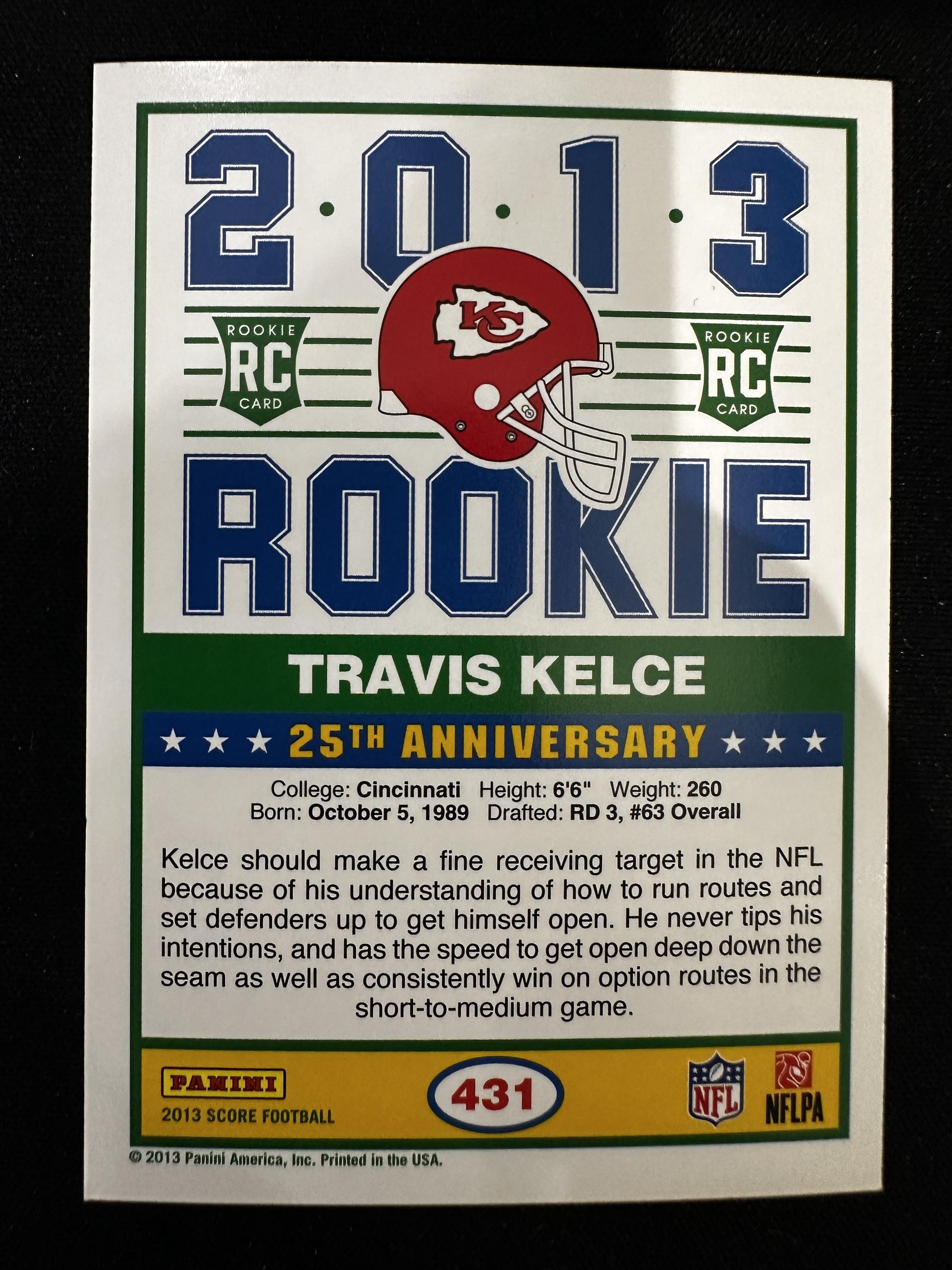 #431 Travis Kelce 2013 Score RC Rookie Kansas City Chiefs sports