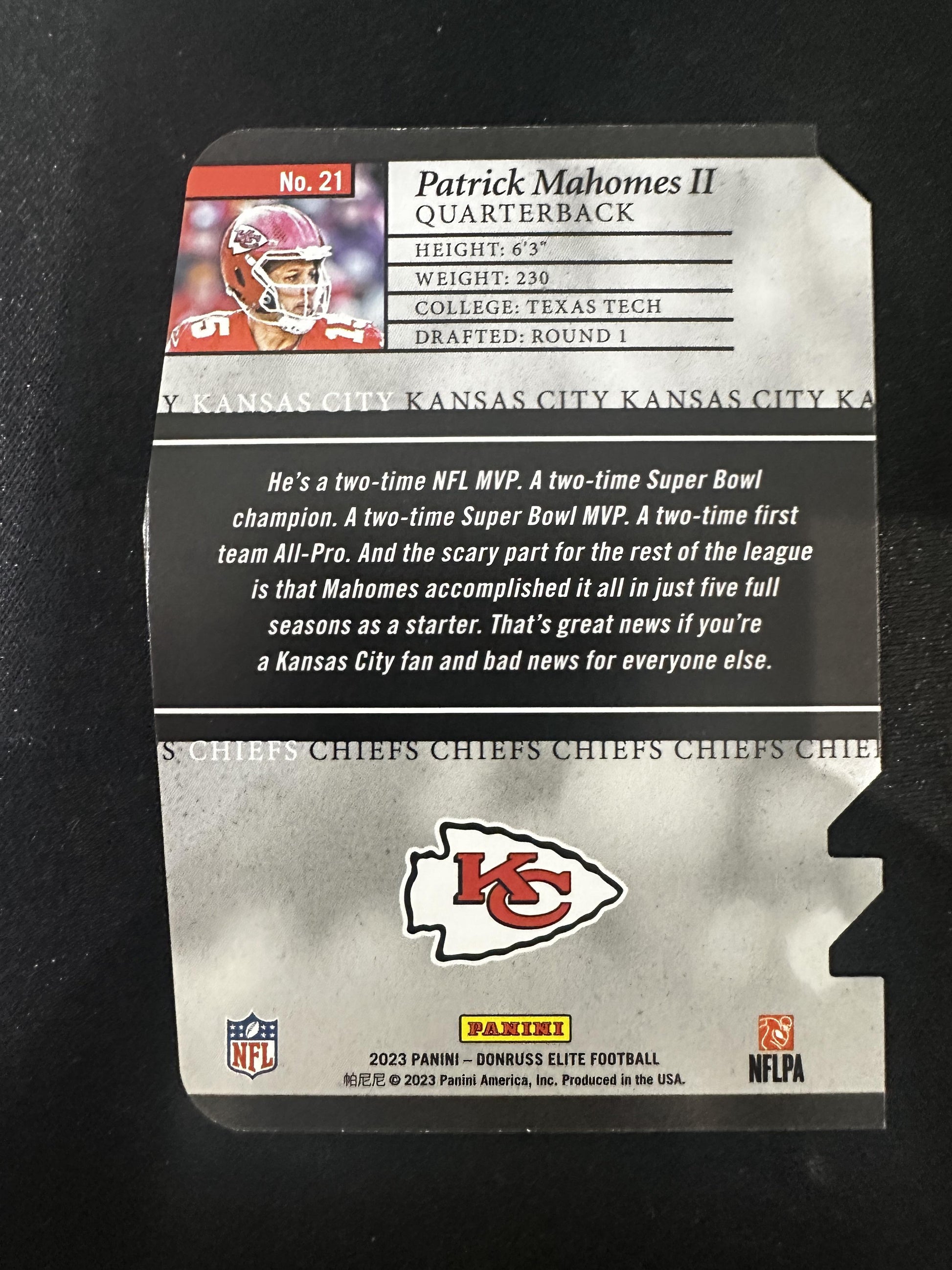 #21 Patrick Mahomes II 2023 Donruss Elite /99 Chiefs Elite Aspirations Die Cut