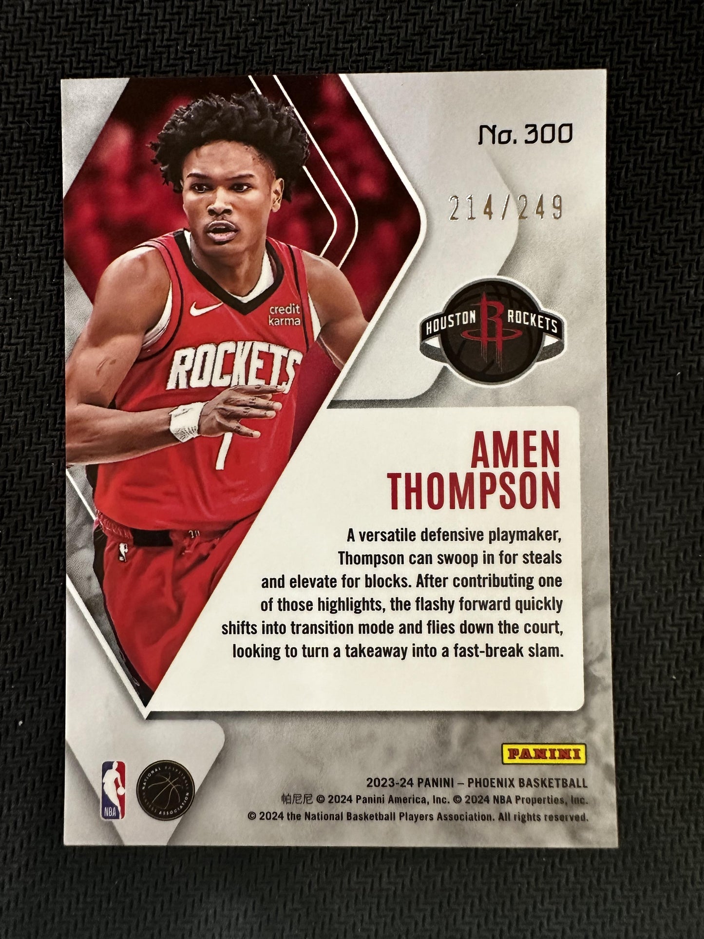 #300 Amen Thompson 2023-24 Panini Phoenix /249 Houston Rockets Orange Ice