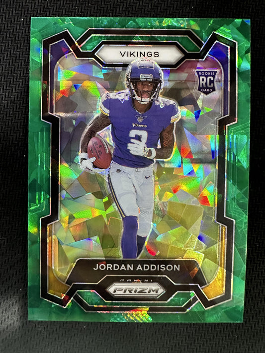 #368 Jordan Addison 2023 Panini Prizm Minnesota Vikings sports Green Ice