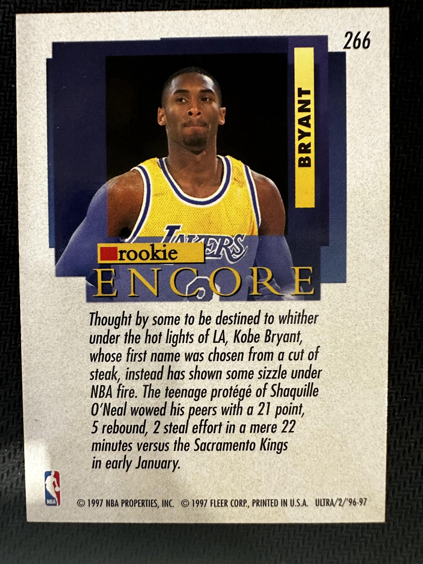 #266 Kobe Bryant 1996-97 Ultra Los Angeles Lakers sports