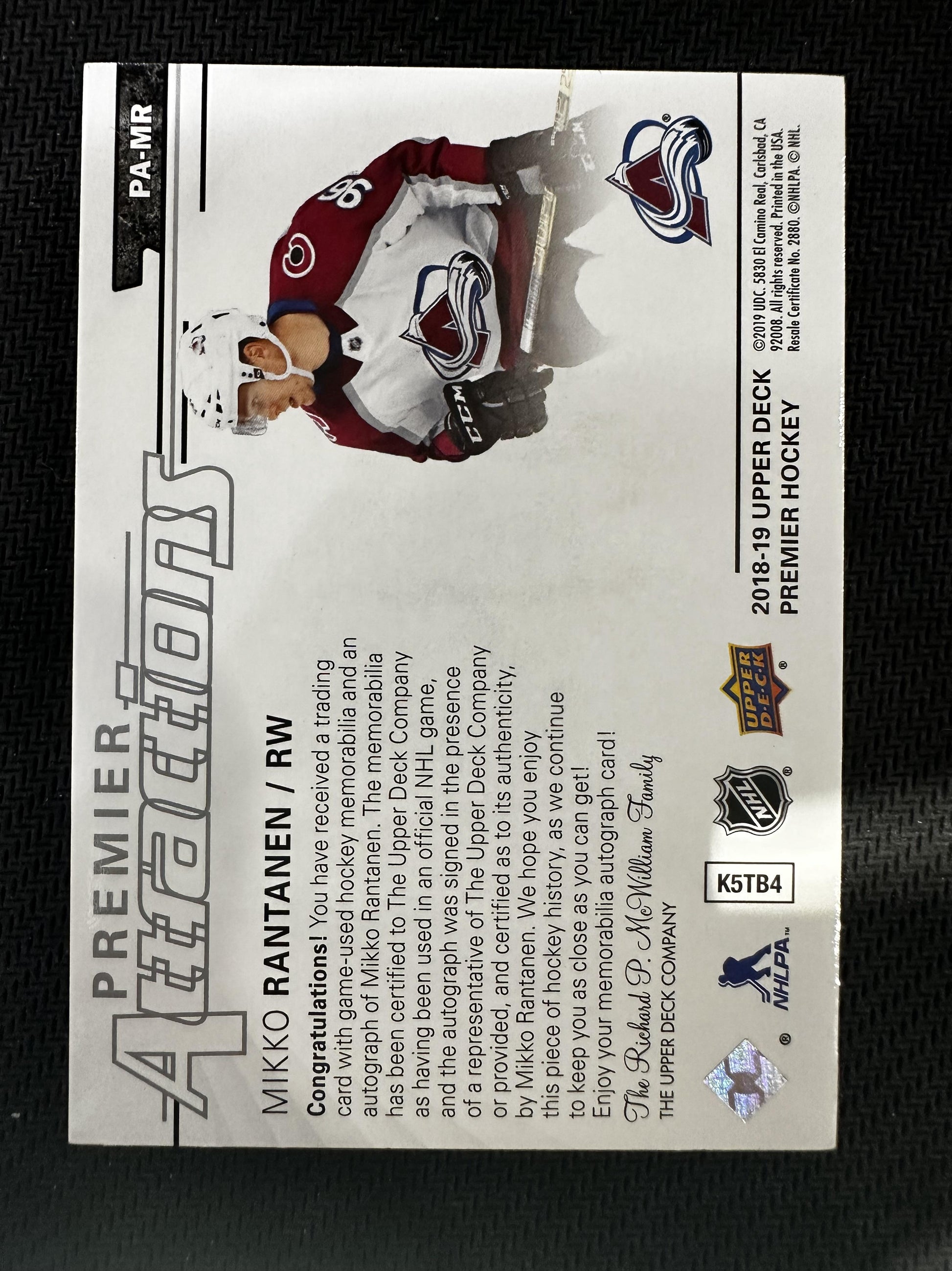 #PA-MR Mikko Rantanen 2018 Upper Deck Premier /99 Avalanche Premier Attractions