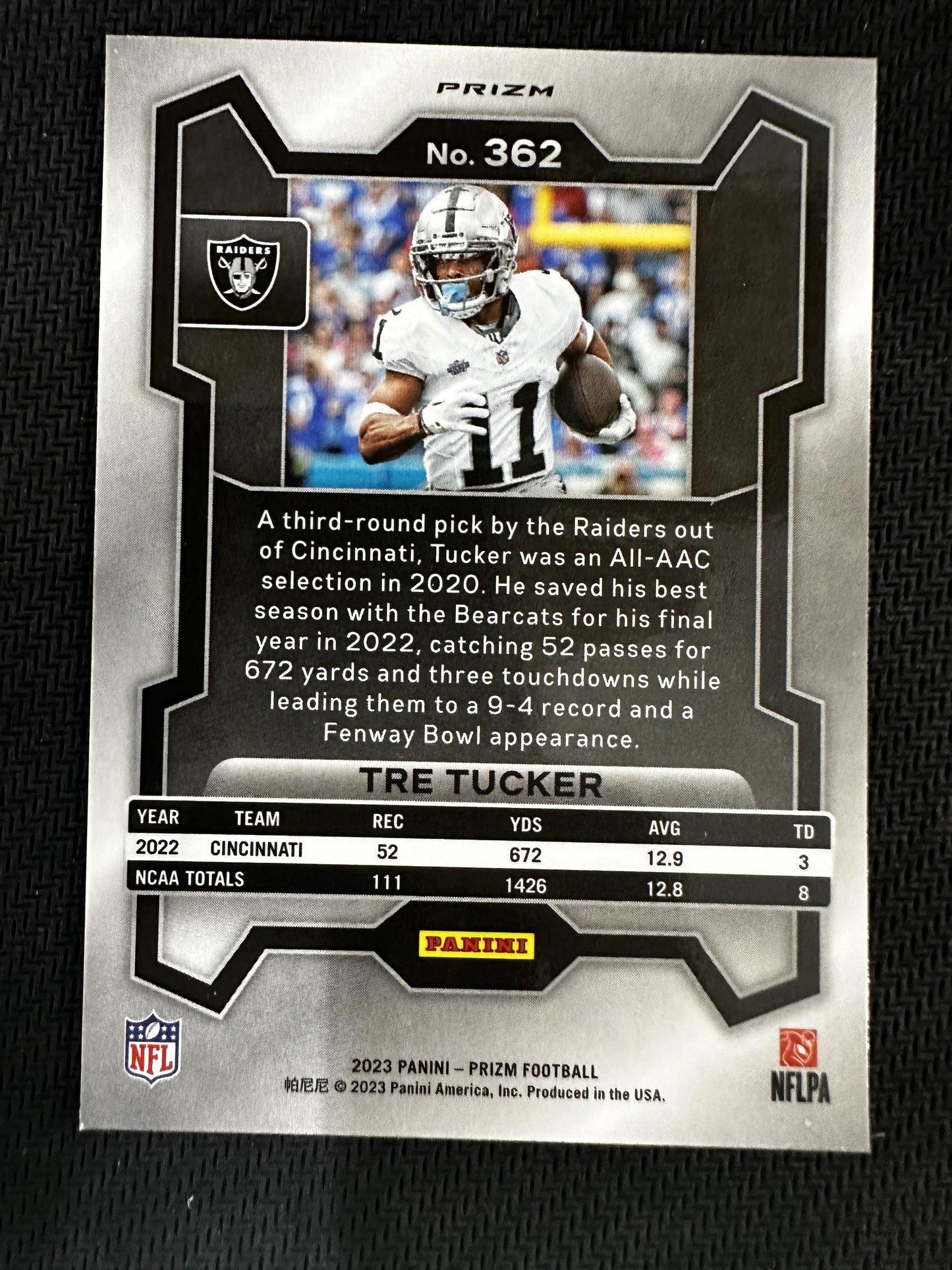 #362 Tre Tucker 2023 Panini Prizm Las Vegas Raiders Black and White Checker