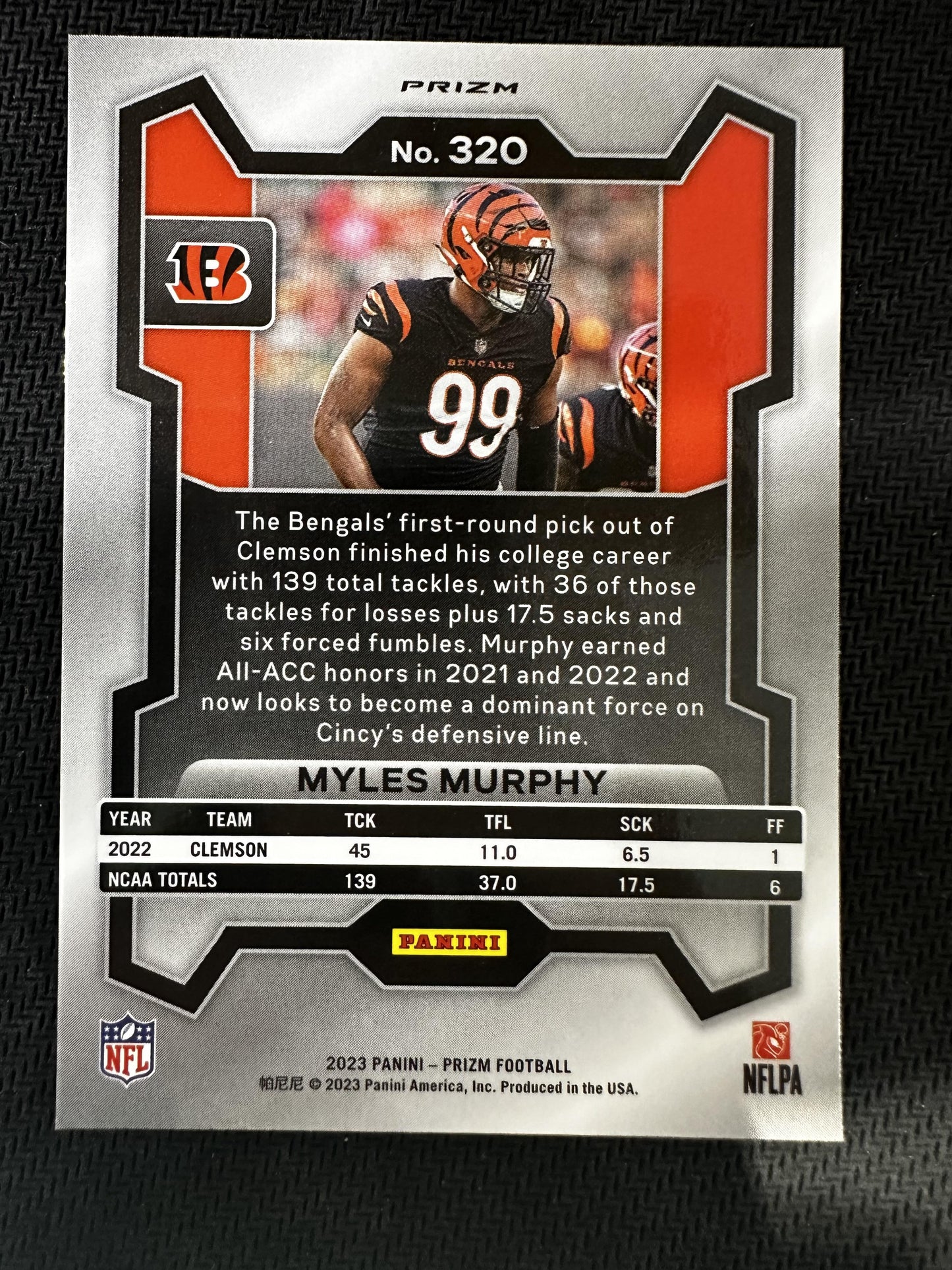 #320 Myles Murphy 2023 Panini Prizm Cincinnati Bengals Black and White Checker