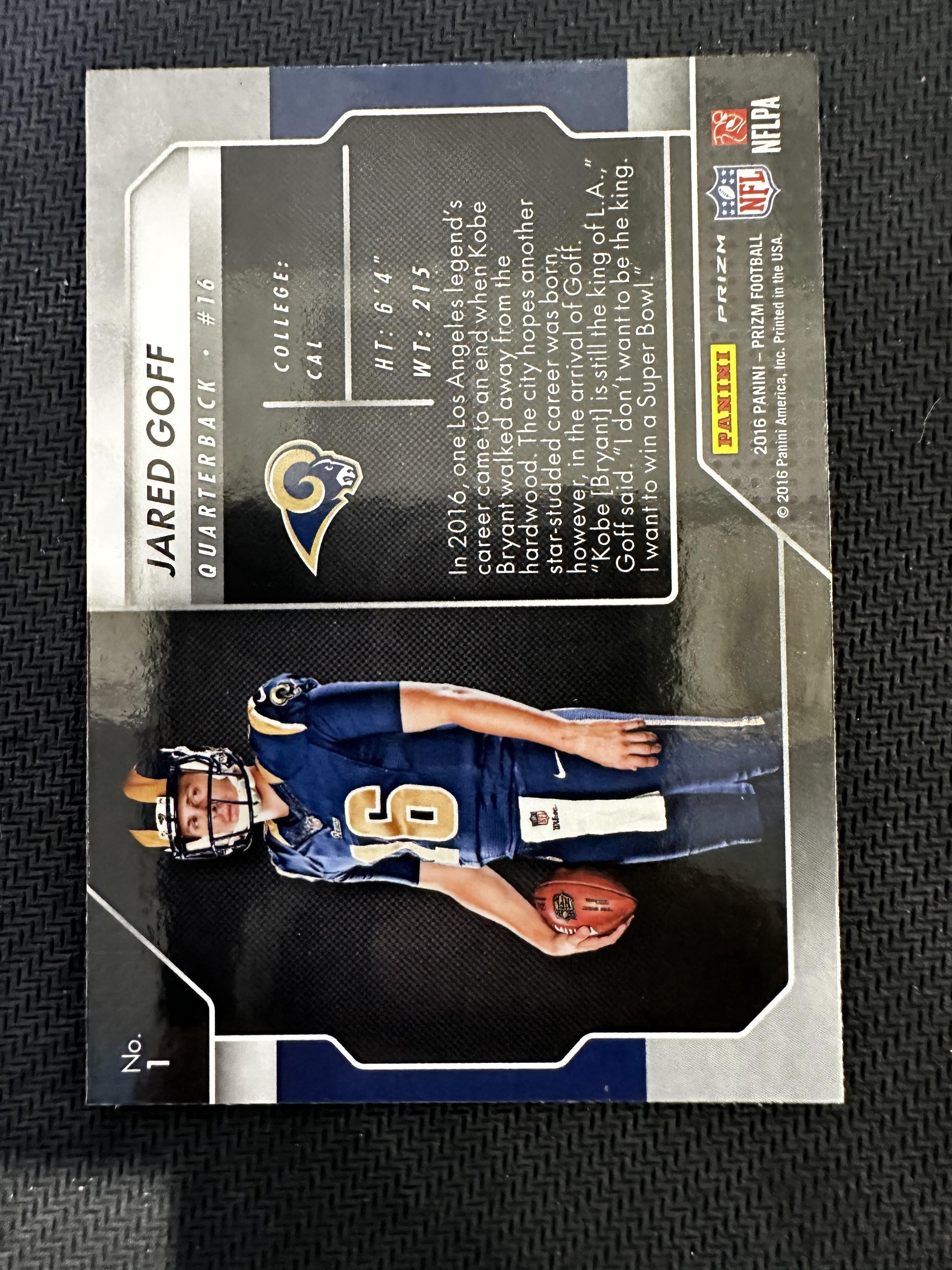 #1 Jared Goff 2016 Panini Prizm Los Angeles Rams sports Rookie Introductions