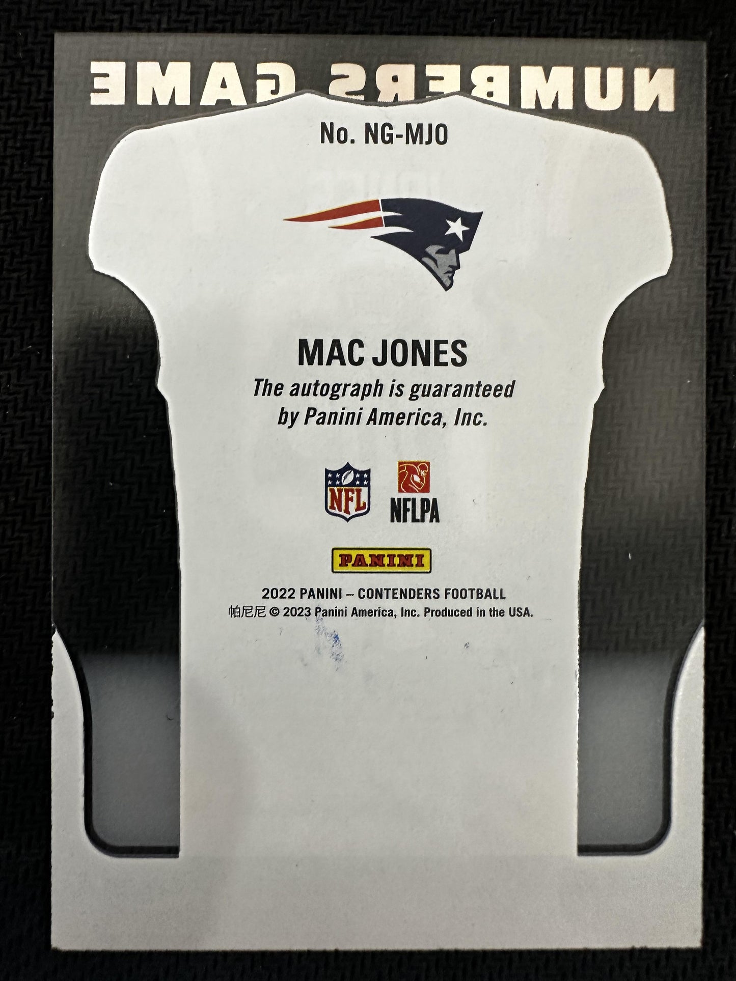 #NG-MJO Mac Jones 2023 Donruss AU Auto New England Patriots sports Numbers Game