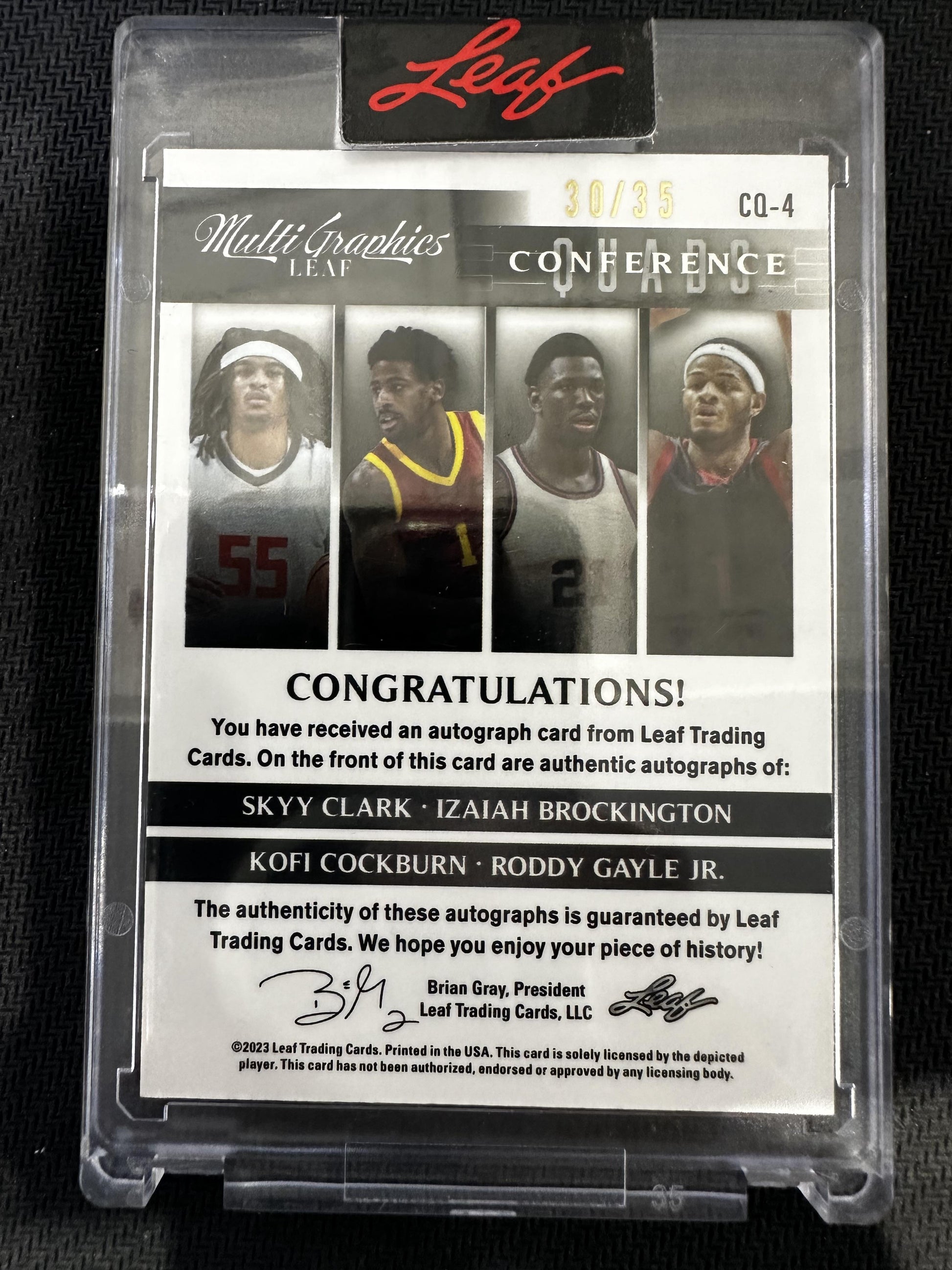 #CQ-4 Skyy Clark/Izaiah Brockington/Kofi Cockburn/Roddy Gyle 2022 Leaf Quad Auto